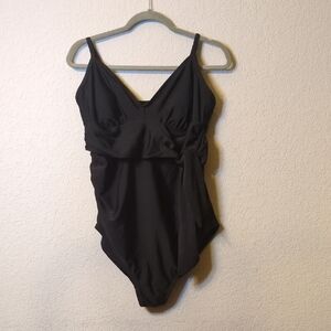 Isabel Maternity Black Tie Front Bow One-Piece Swimsuit - Size Large